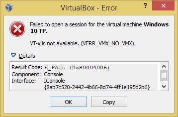 VT-x is not available